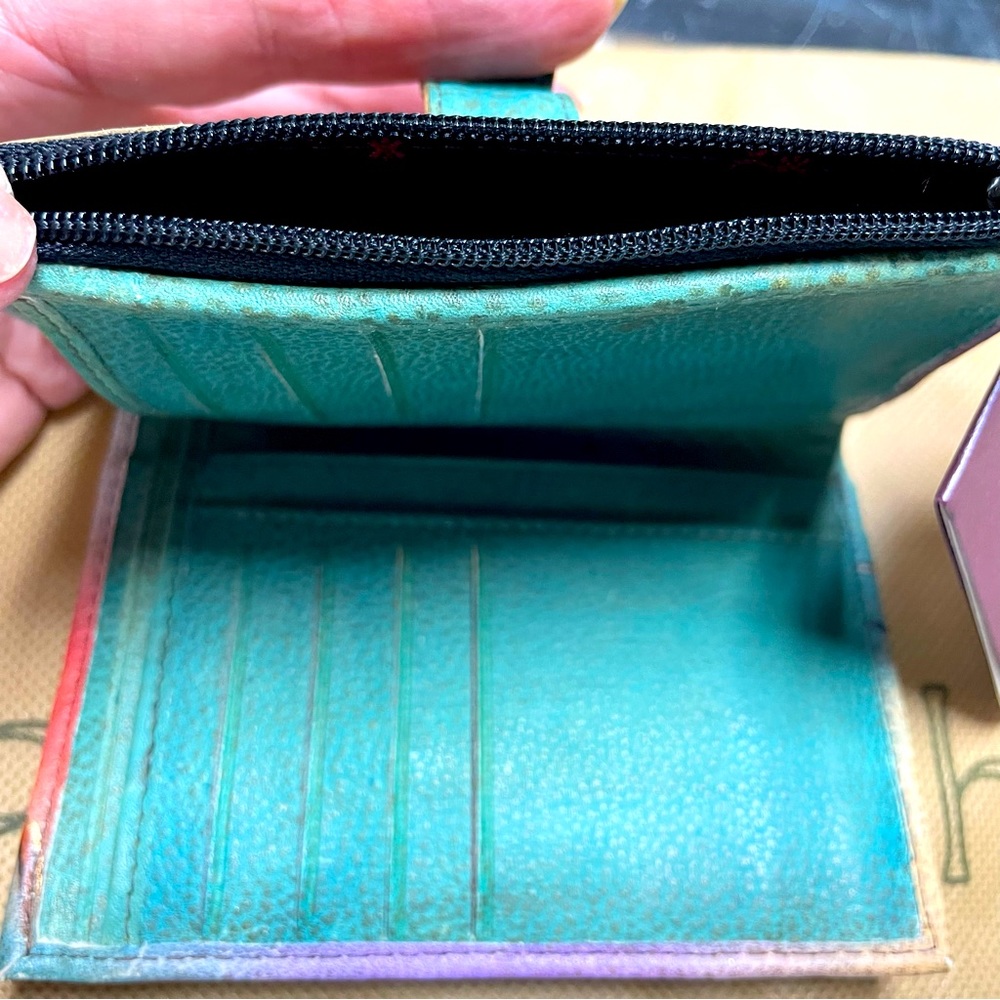 Anushka Hand Painted Vintage Brown Orange Snap Bifold Wallet - Picture 7 of 7